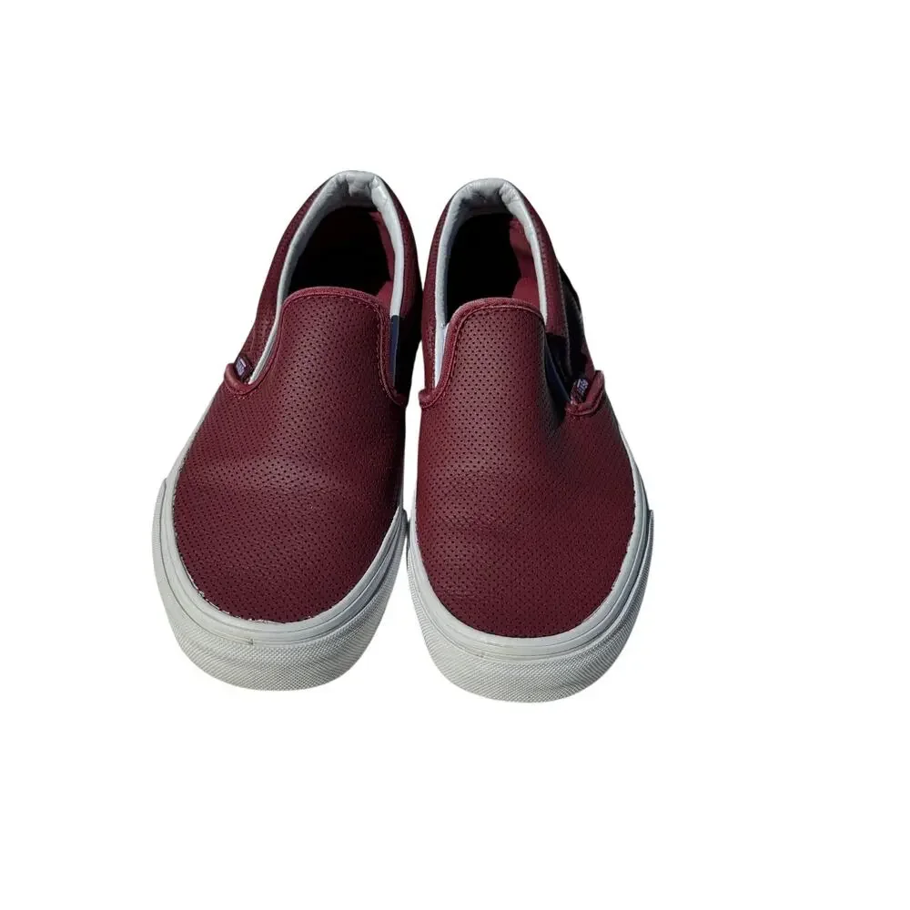 Vans Classic Slip-On Burgundy Red Perforated Leather Sneakers Women 7 Men 5.5